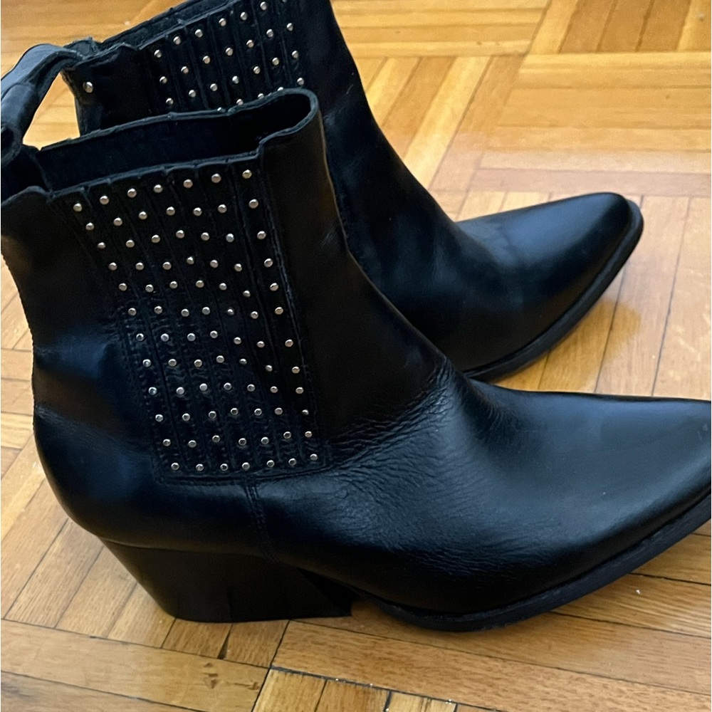 Leather Black Bootie with Silver Stud Side Panel
